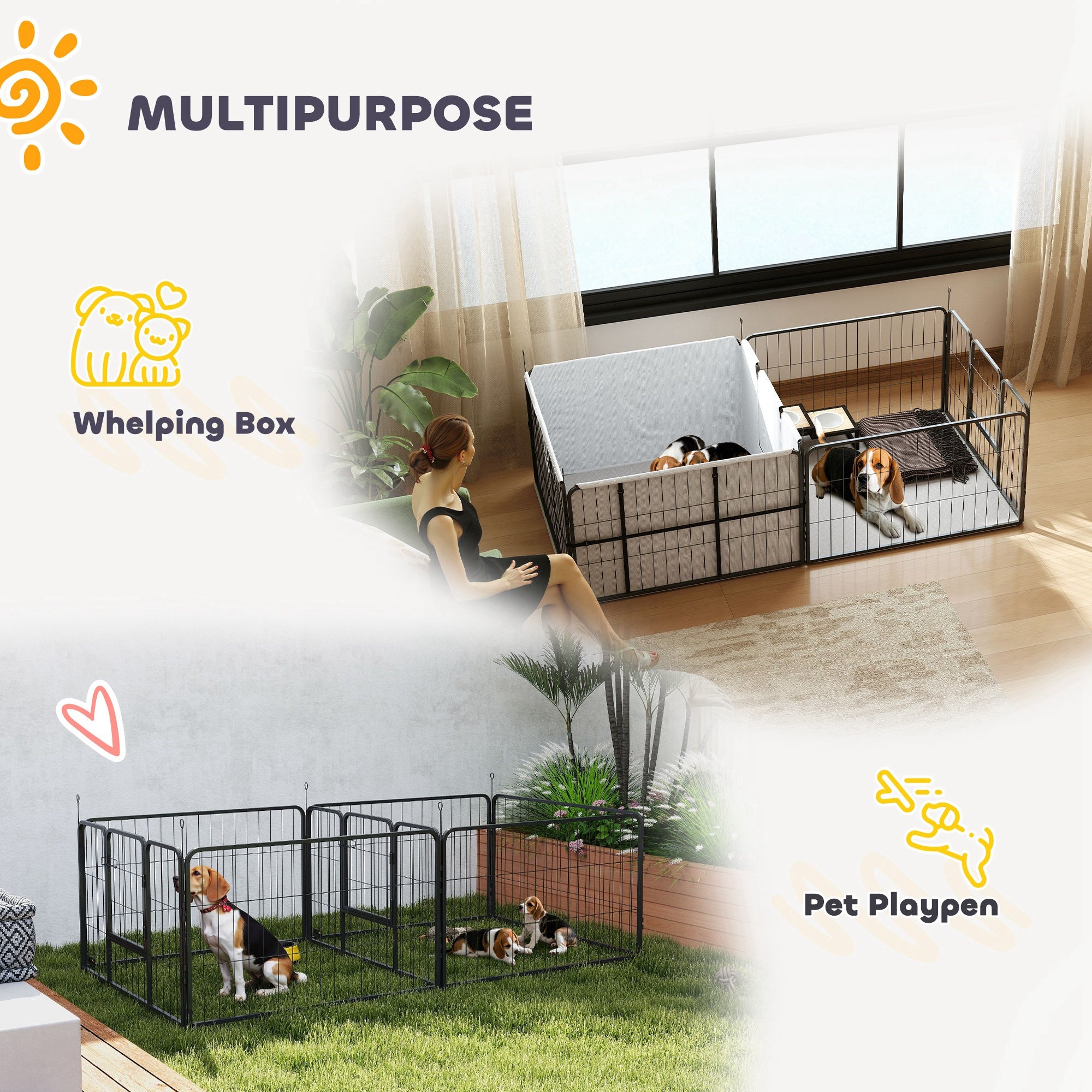 7-Panel Whelping Pen & Puppy Playpen with Washable Birth Pad, 80 x 40.2 x 23.6 in, Black (for Small/Medium Dogs)