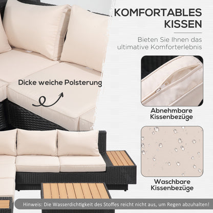 4-piece Luxury Poly Rattan Garden Set Garden Furniture Lounge Set Lounge Furniture incl. Shelves and Side Table Seat Cushion Black