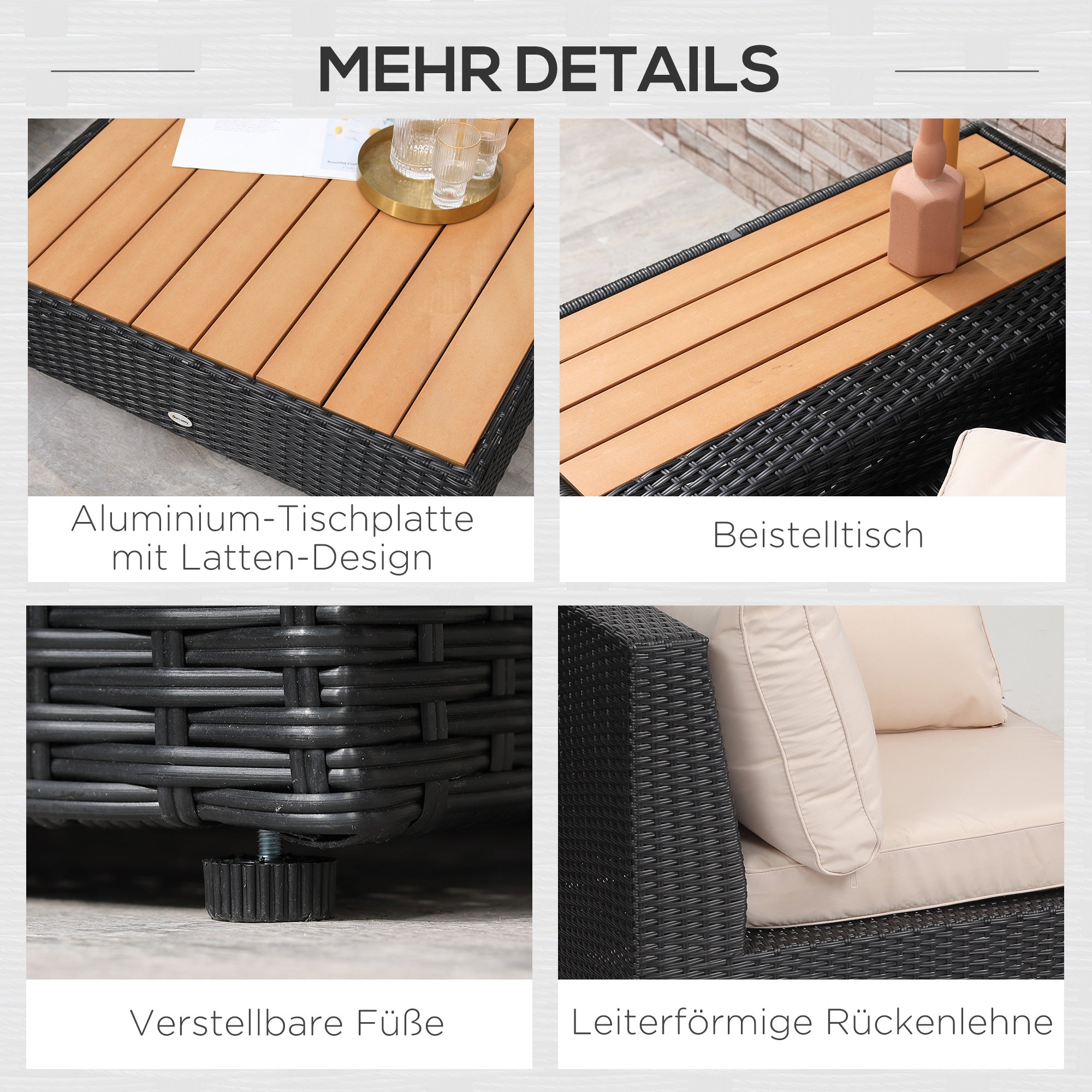 4-piece Luxury Poly Rattan Garden Set Garden Furniture Lounge Set Lounge Furniture incl. Shelves and Side Table Seat Cushion Black