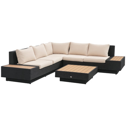 4-piece Luxury Poly Rattan Garden Set Garden Furniture Lounge Set Lounge Furniture incl. Shelves and Side Table Seat Cushion Black