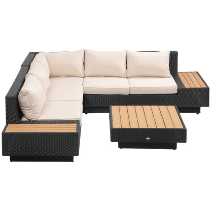 4-piece Luxury Poly Rattan Garden Set Garden Furniture Lounge Set Lounge Furniture incl. Shelves and Side Table Seat Cushion Black
