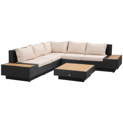 4-piece Luxury Poly Rattan Garden Set Garden Furniture Lounge Set Lounge Furniture incl. Shelves and Side Table Seat Cushion Black