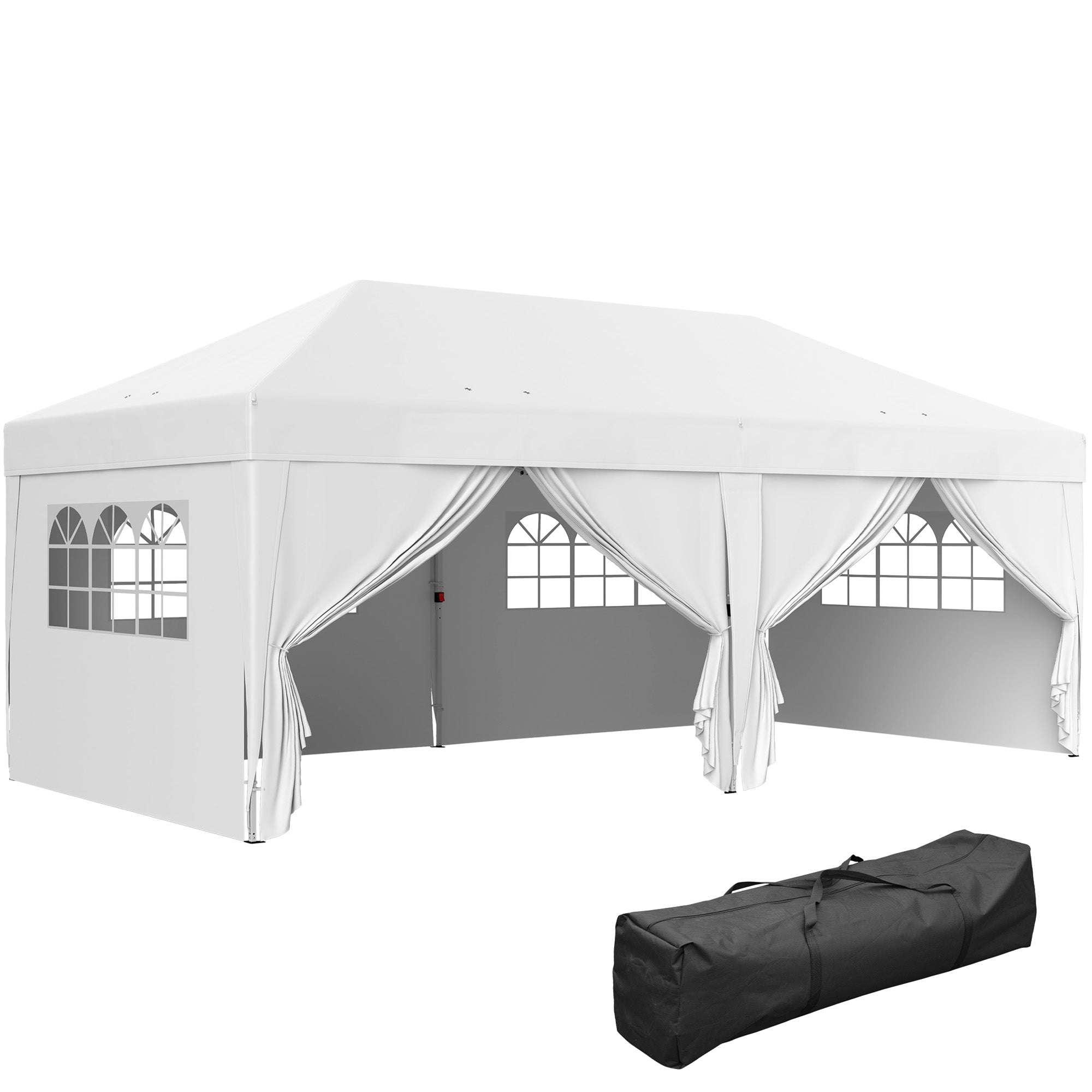 Foldable Gazebo 6x3 m with 6 Removable Side Walls Waterproof Anti-UV and Carrying Bag Garden Pavilion for Camping Parties White