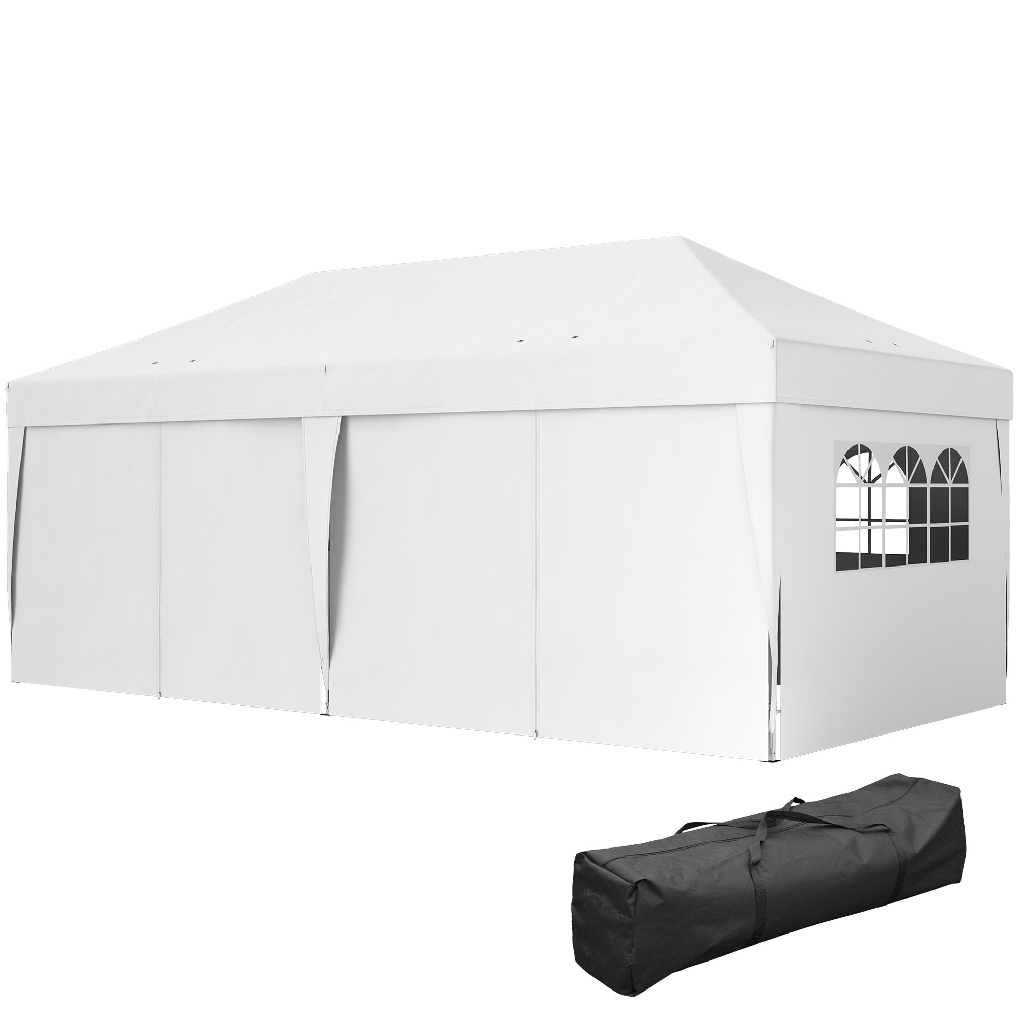 Foldable Gazebo 6x3 m with 6 Removable Side Walls Waterproof Anti-UV and Carrying Bag Garden Pavilion for Camping Parties White