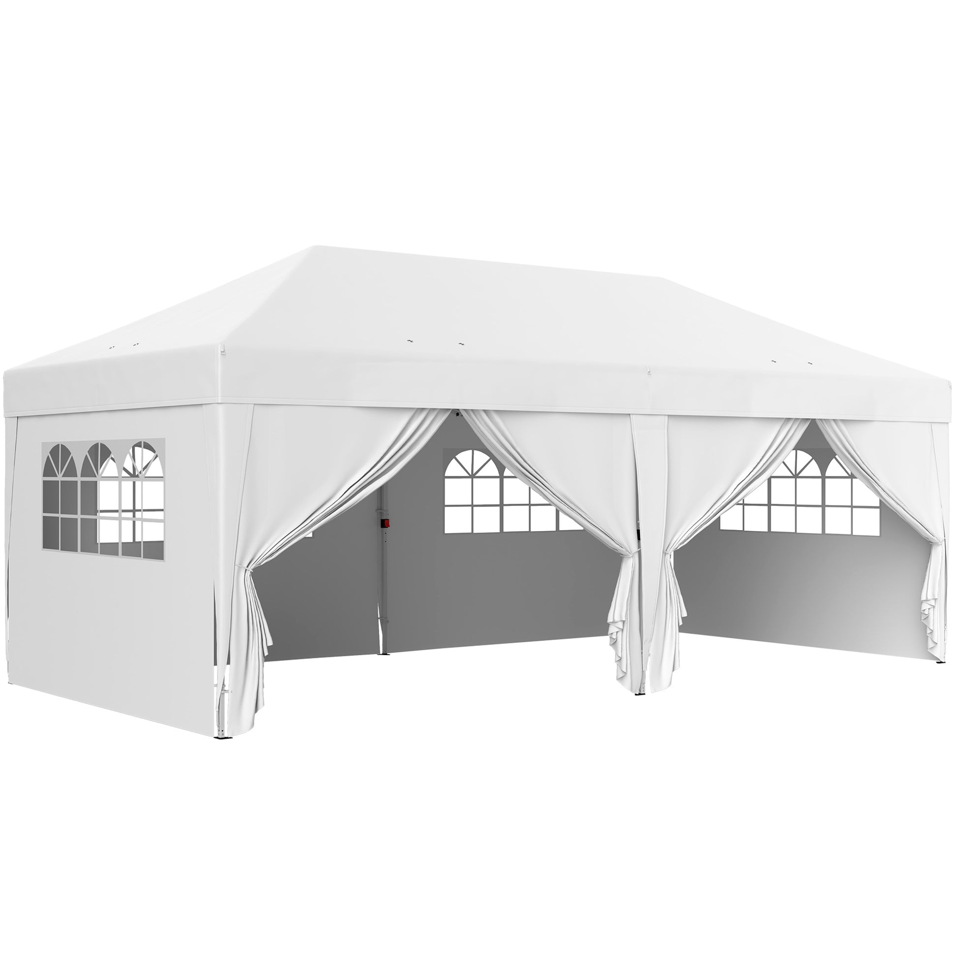 Foldable Gazebo 6x3 m with 6 Removable Side Walls Waterproof Anti-UV and Carrying Bag Garden Pavilion for Camping Parties White