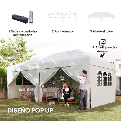 Foldable Gazebo 6x3 m with 6 Removable Side Walls Waterproof Anti-UV and Carrying Bag Garden Pavilion for Camping Parties White