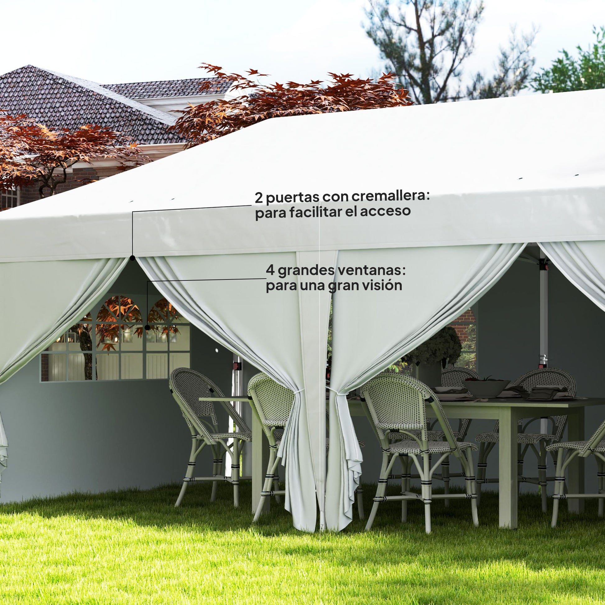Foldable Gazebo 6x3 m with 6 Removable Side Walls Waterproof Anti-UV and Carrying Bag Garden Pavilion for Camping Parties White