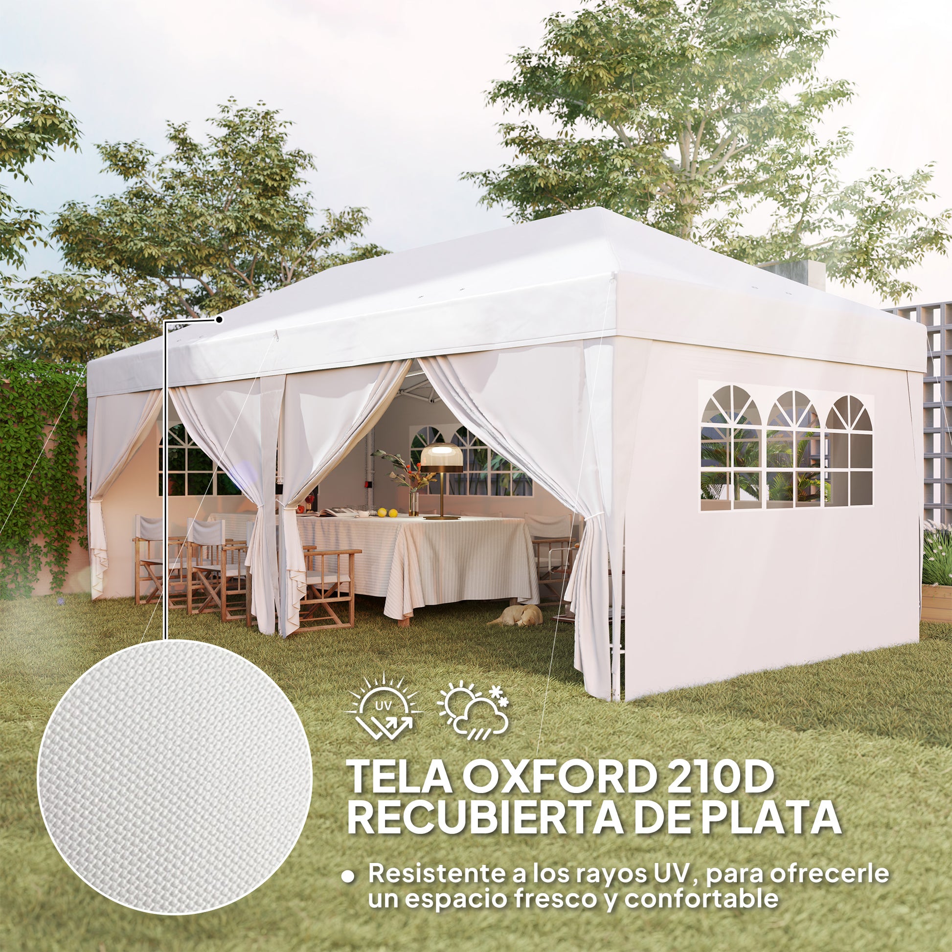 Foldable Gazebo 6x3 m with 6 Removable Side Walls Waterproof Anti-UV and Carrying Bag Garden Pavilion for Camping Parties White