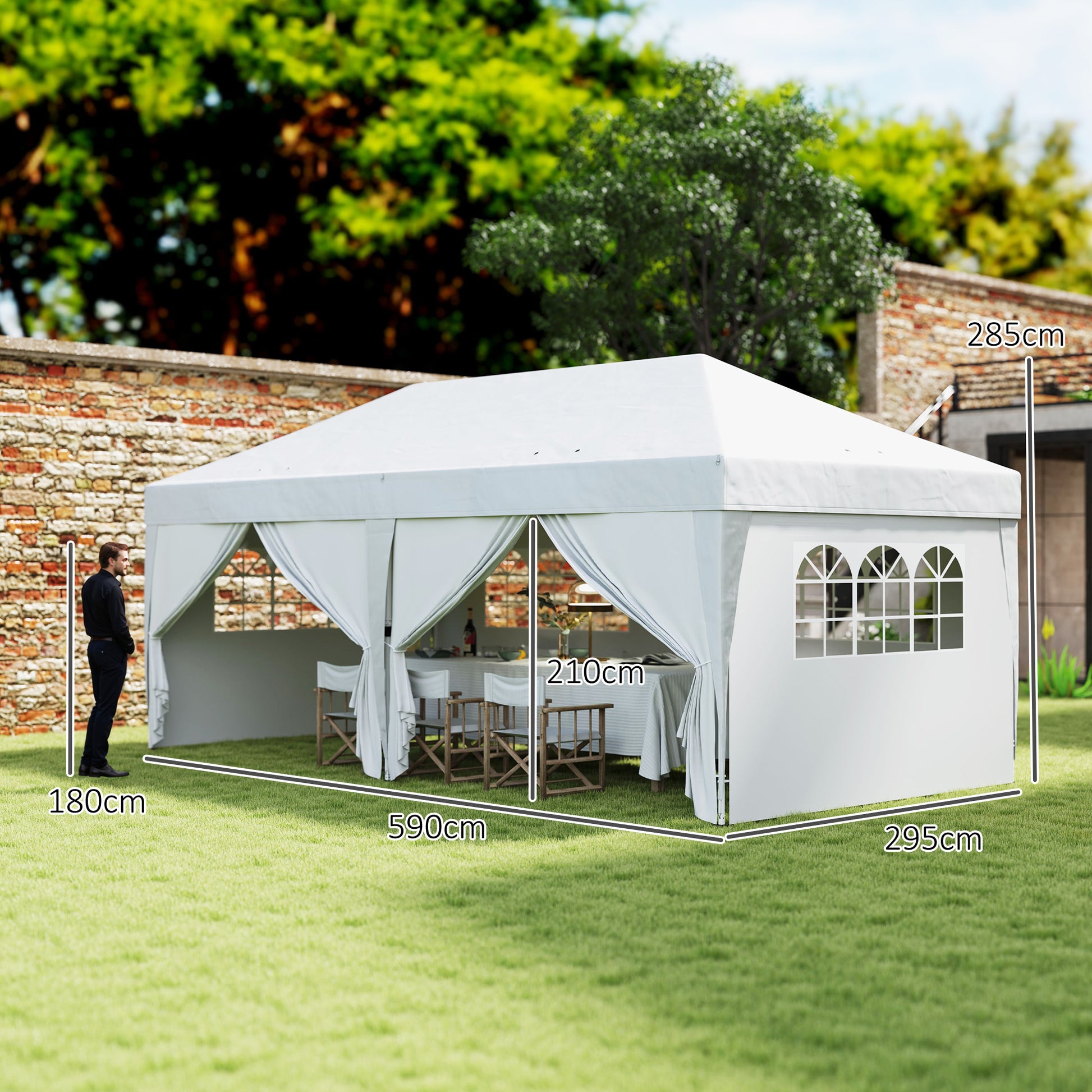 Foldable Gazebo 6x3 m with 6 Removable Side Walls Waterproof Anti-UV and Carrying Bag Garden Pavilion for Camping Parties White