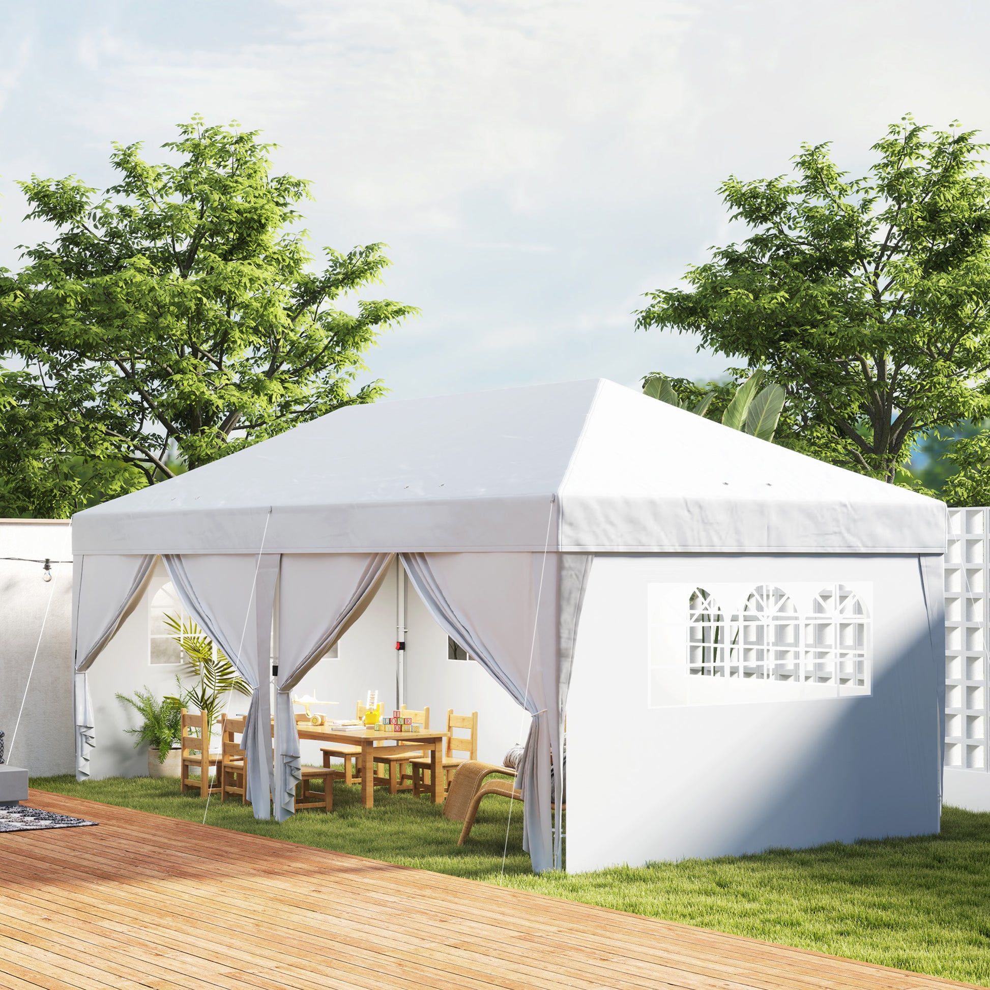 Foldable Gazebo 6x3 m with 6 Removable Side Walls Waterproof Anti-UV and Carrying Bag Garden Pavilion for Camping Parties White