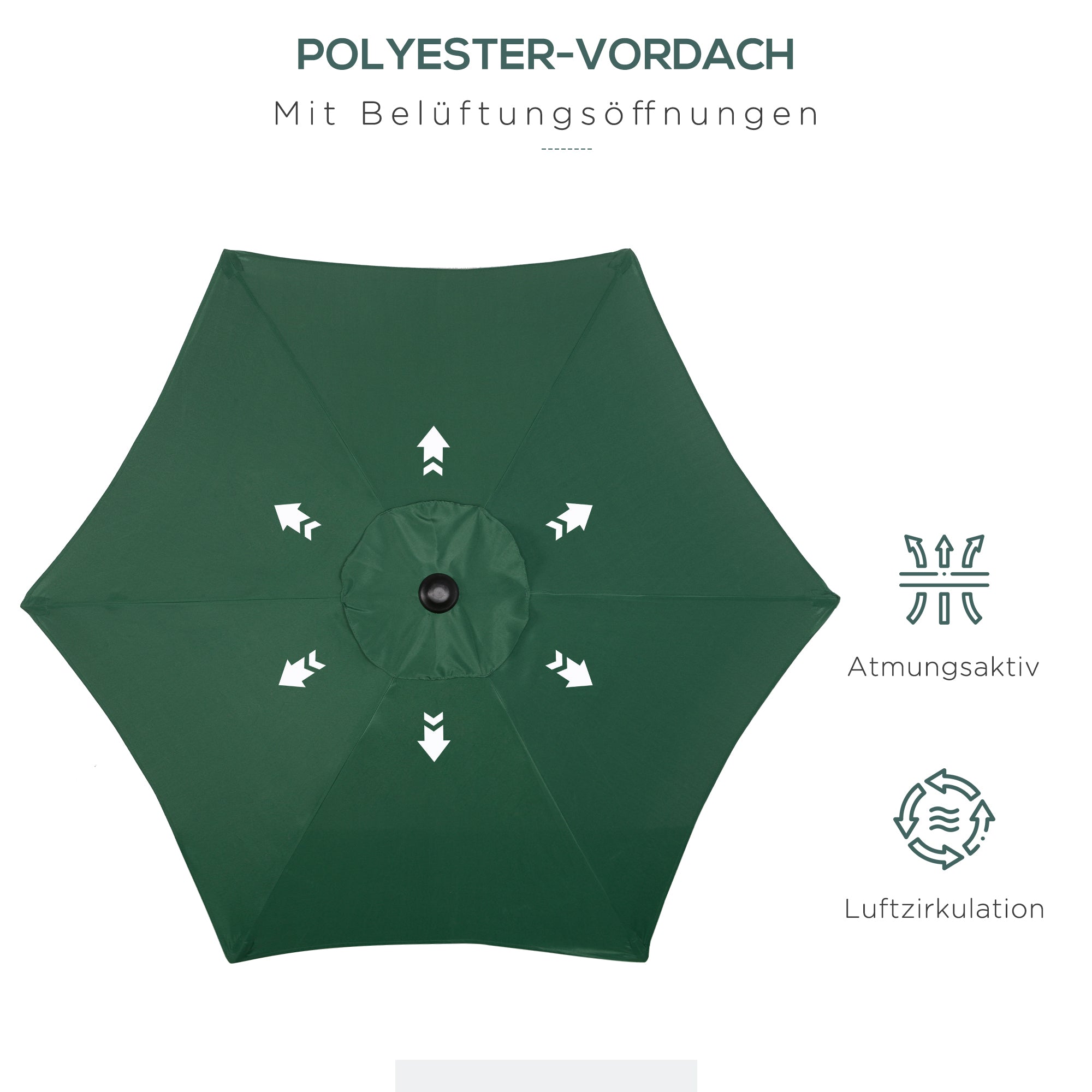 Umbrella Ø196 cm, hexagonal balcony umbrella beach umbrella windproof stable market umbrella crank umbrella sun protection for beach balcony garden, Green
