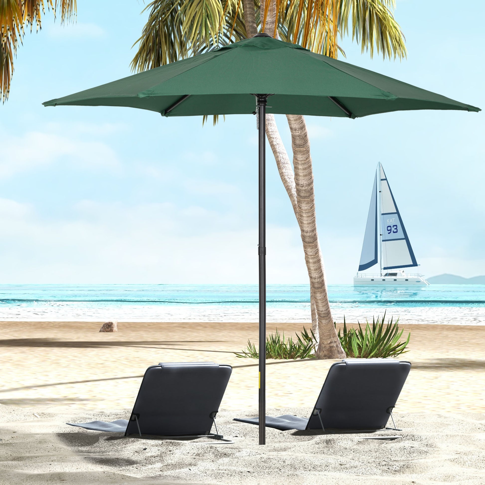 Umbrella Ø196 cm, hexagonal balcony umbrella beach umbrella windproof stable market umbrella crank umbrella sun protection for beach balcony garden, Green