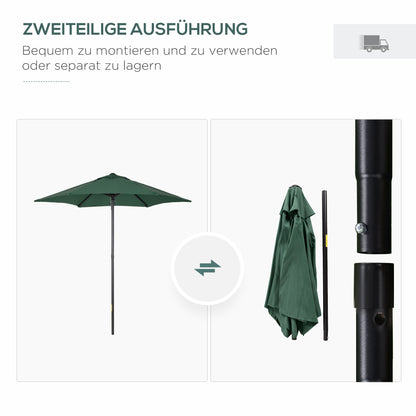 Umbrella Ø196 cm, hexagonal balcony umbrella beach umbrella windproof stable market umbrella crank umbrella sun protection for beach balcony garden, Green