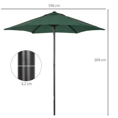 Umbrella Ø196 cm, hexagonal balcony umbrella beach umbrella windproof stable market umbrella crank umbrella sun protection for beach balcony garden, Green