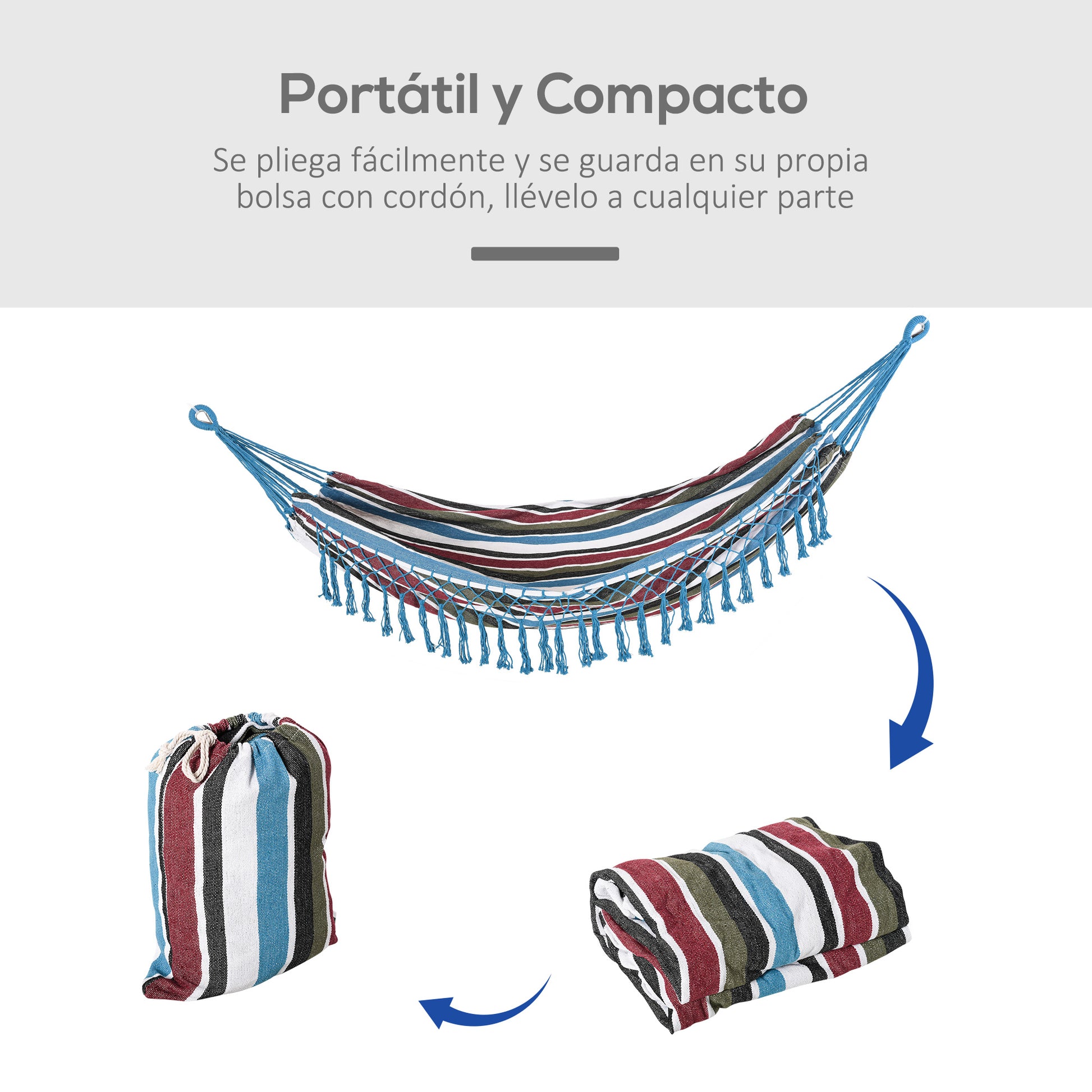 Portable Double Cotton Hammock 285x150 cm with Carry Bag for Outdoor Patio Garden Beach Camping Load 120 kg Multicolor