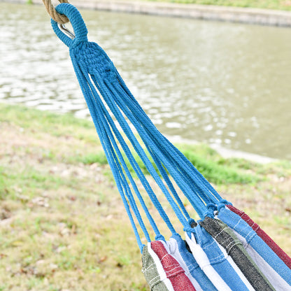 Portable Double Cotton Hammock 285x150 cm with Carry Bag for Outdoor Patio Garden Beach Camping Load 120 kg Multicolor