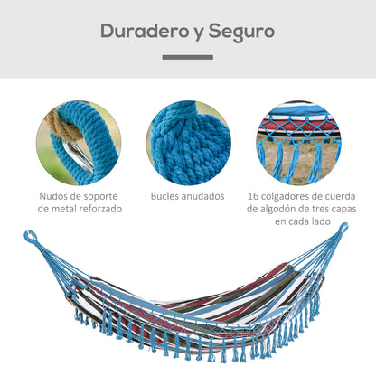 Portable Double Cotton Hammock 285x150 cm with Carry Bag for Outdoor Patio Garden Beach Camping Load 120 kg Multicolor
