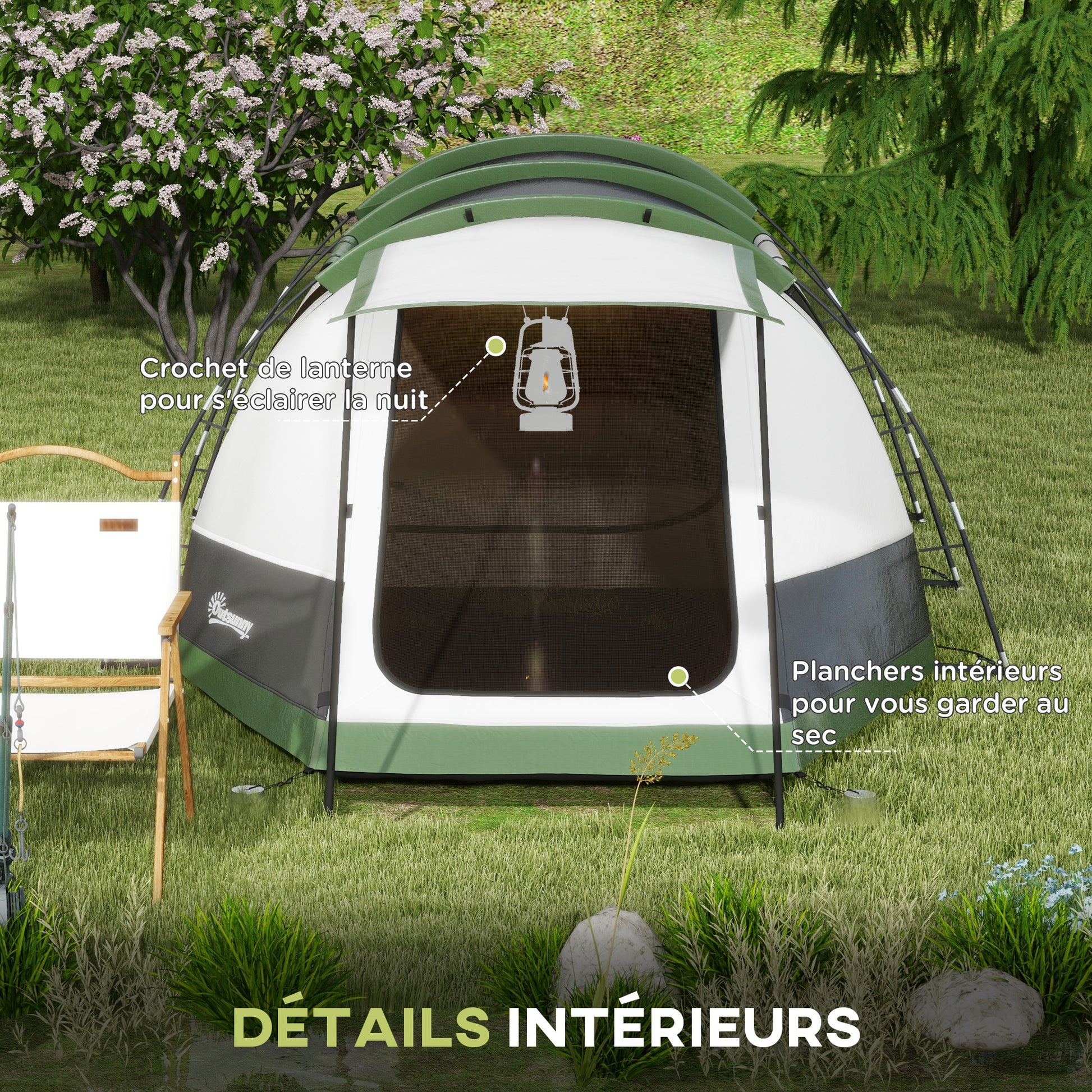 Family Camping Tent 3-4 Person - Tunnel Tent with Waterproof Porch 3000mm Lightweight Ventilated Easy to Set Up - Includes Transport Bag - Grey