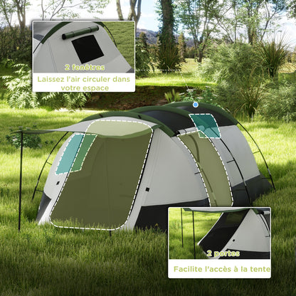 Family Camping Tent 3-4 Person - Tunnel Tent with Waterproof Porch 3000mm Lightweight Ventilated Easy to Set Up - Includes Transport Bag - Grey
