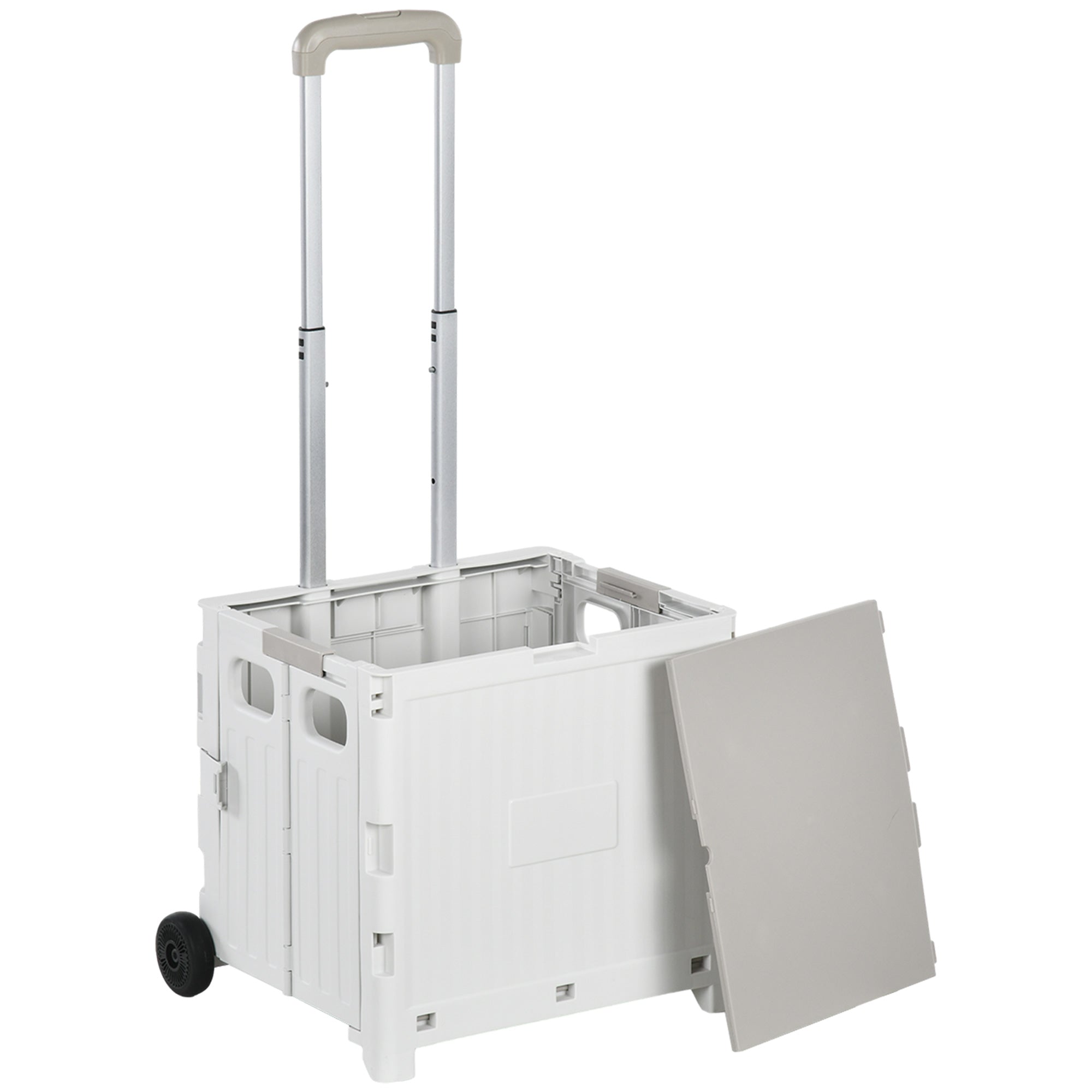 Folding Shopping Cart Supermarket Cart with 2 Wheels Adjustable Handle Length 32 Liters Capacity for Office School Home 41.5x32.5x85 cm White