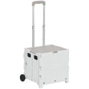 Folding Shopping Cart Supermarket Cart with 2 Wheels Adjustable Handle Length 32 Liters Capacity for Office School Home 41.5x32.5x85 cm White