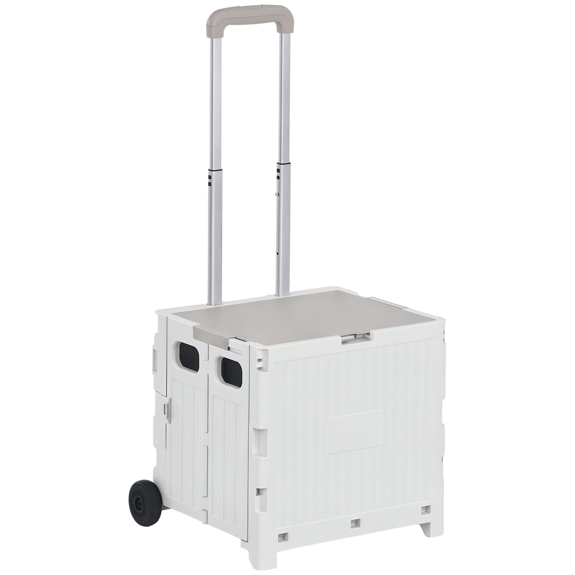 Folding Shopping Cart Supermarket Cart with 2 Wheels Adjustable Handle Length 32 Liters Capacity for Office School Home 41.5x32.5x85 cm White