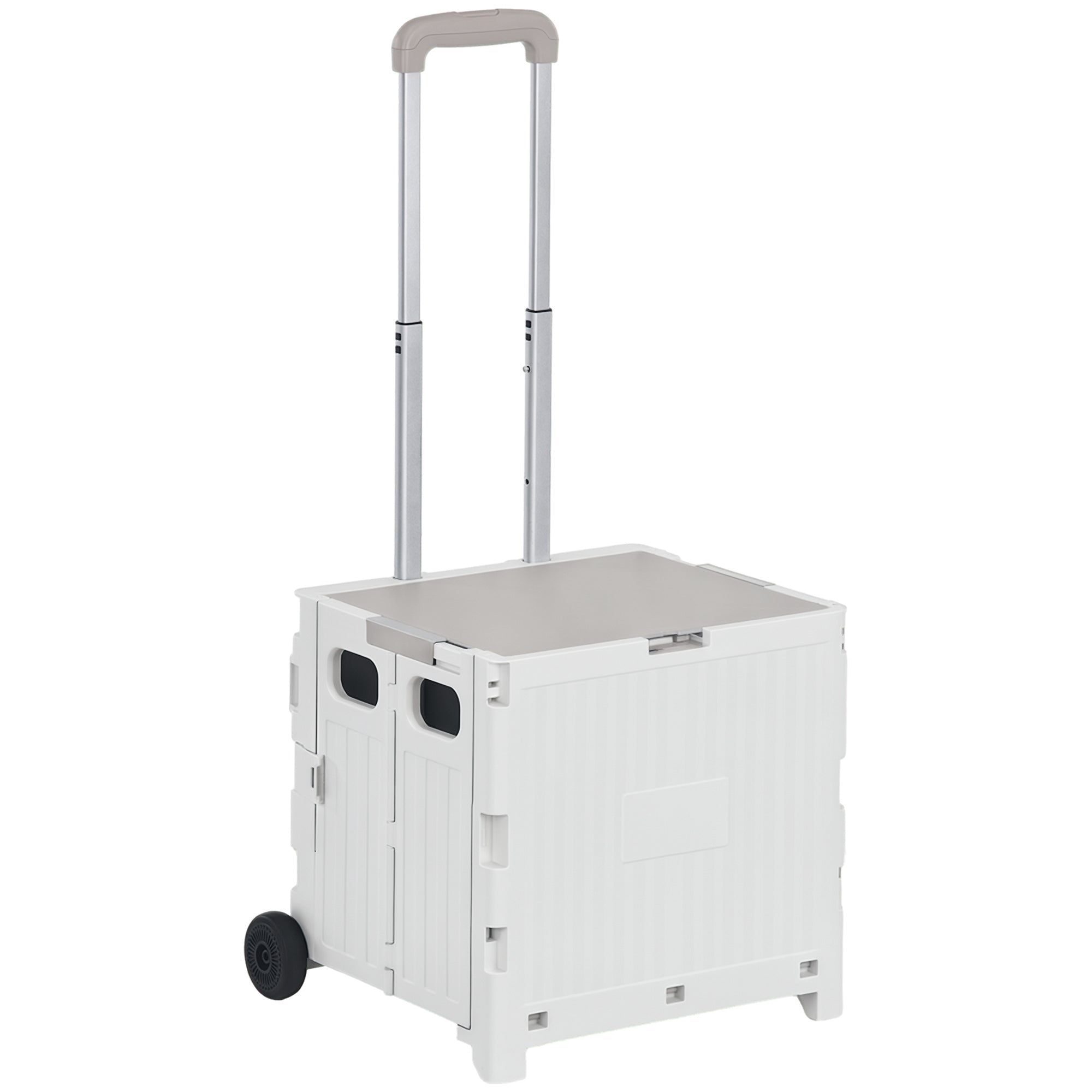 Folding Shopping Cart Supermarket Cart with 2 Wheels Adjustable Handle Length 32 Liters Capacity for Office School Home 41.5x32.5x85 cm White