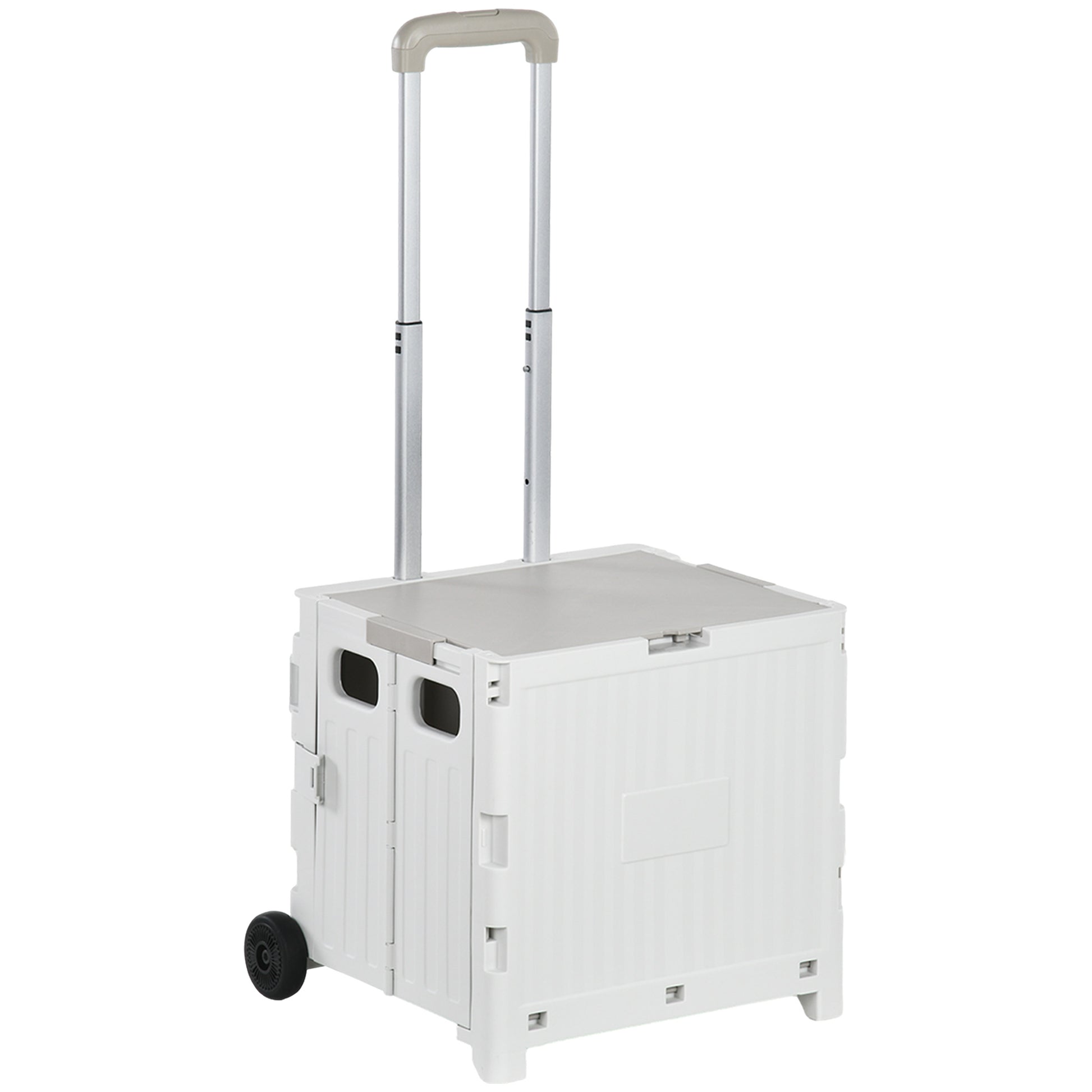 Folding Shopping Cart Supermarket Cart with 2 Wheels Adjustable Handle Length 32 Liters Capacity for Office School Home 41.5x32.5x85 cm White