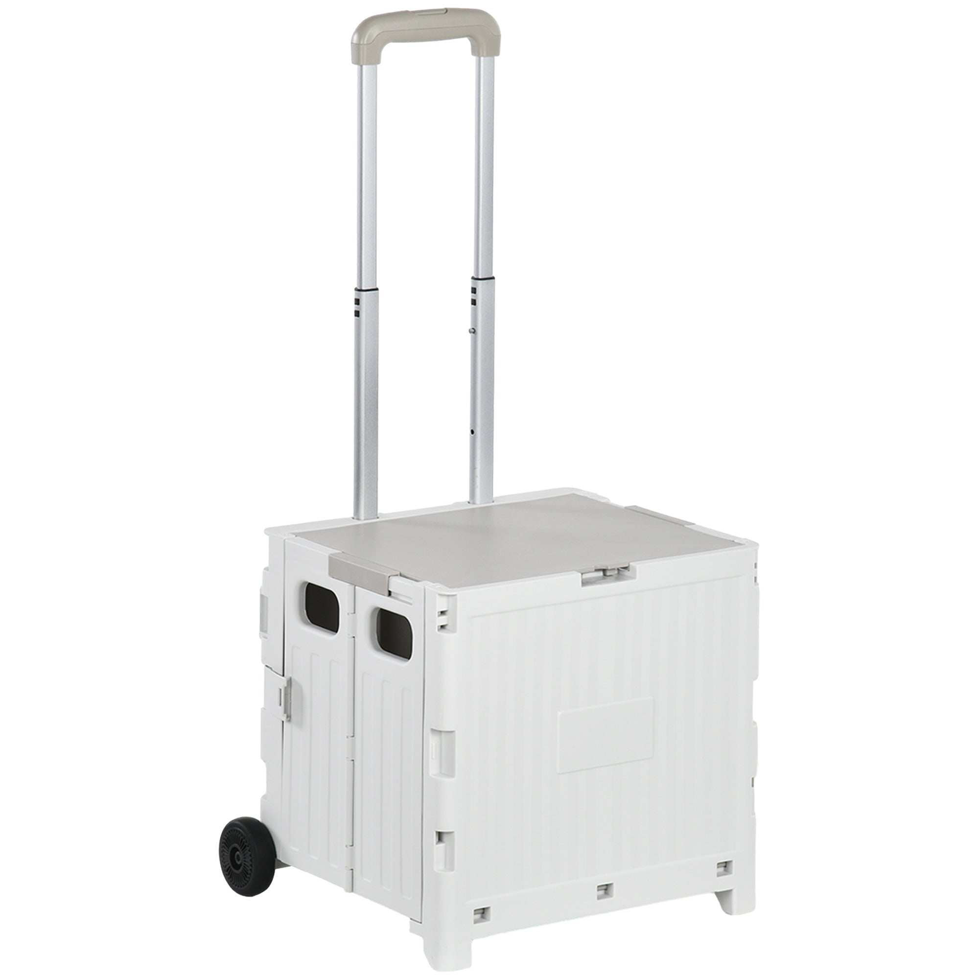 Folding Shopping Cart Supermarket Cart with 2 Wheels Adjustable Handle Length 32 Liters Capacity for Office School Home 41.5x32.5x85 cm White