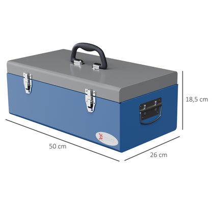 Metal Tool Box Toolbox 50x26x18.5 cm with Transport Handles Load 20 kg Gray and Blue