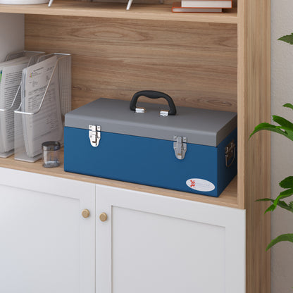 Metal Tool Box Toolbox 50x26x18.5 cm with Transport Handles Load 20 kg Gray and Blue