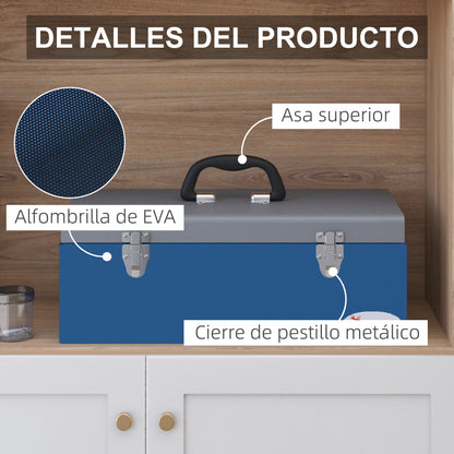 Metal Tool Box Toolbox 50x26x18.5 cm with Transport Handles Load 20 kg Gray and Blue