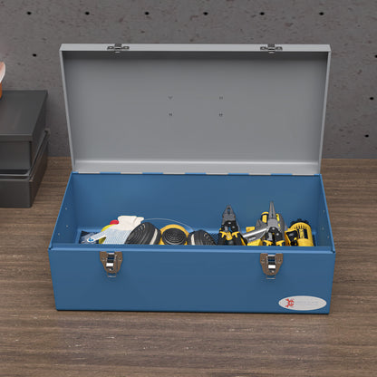 Metal Tool Box Toolbox 50x26x18.5 cm with Transport Handles Load 20 kg Gray and Blue