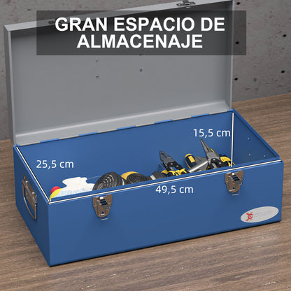 Metal Tool Box Toolbox 50x26x18.5 cm with Transport Handles Load 20 kg Gray and Blue