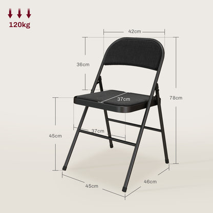 Set of 6 Folding Chairs Portable Dining Room Chairs Indoor Foldable Chair with Linen Cushion and Steel Frame 45 x 46 x 78 cm Black