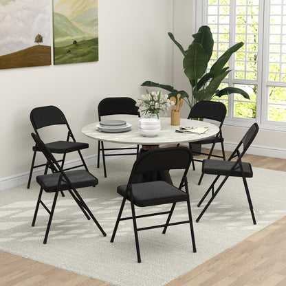 Set of 6 Folding Chairs Portable Dining Room Chairs Indoor Foldable Chair with Linen Cushion and Steel Frame 45 x 46 x 78 cm Black