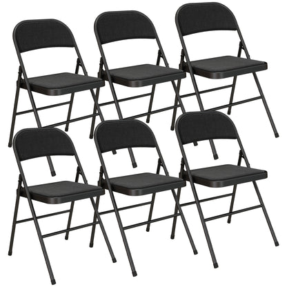 Set of 6 Folding Chairs Portable Dining Room Chairs Indoor Foldable Chair with Linen Cushion and Steel Frame 45 x 46 x 78 cm Black