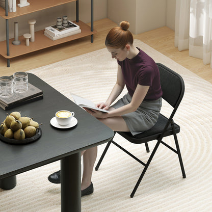 Set of 6 Folding Chairs Portable Dining Room Chairs Indoor Foldable Chair with Linen Cushion and Steel Frame 45 x 46 x 78 cm Black