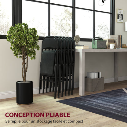 Set of 6 Folding Chairs Portable Dining Room Chairs Indoor Foldable Chair with Linen Cushion and Steel Frame 45 x 46 x 78 cm Black