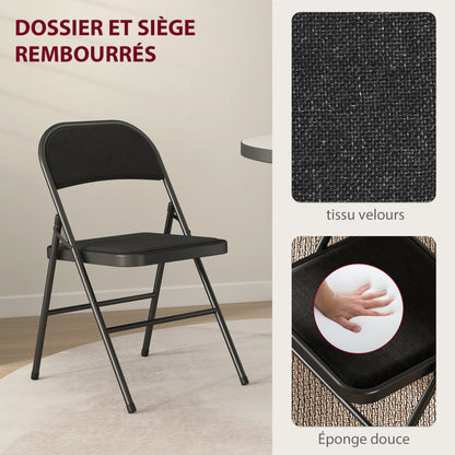 Set of 6 Folding Chairs Portable Dining Room Chairs Indoor Foldable Chair with Linen Cushion and Steel Frame 45 x 46 x 78 cm Black