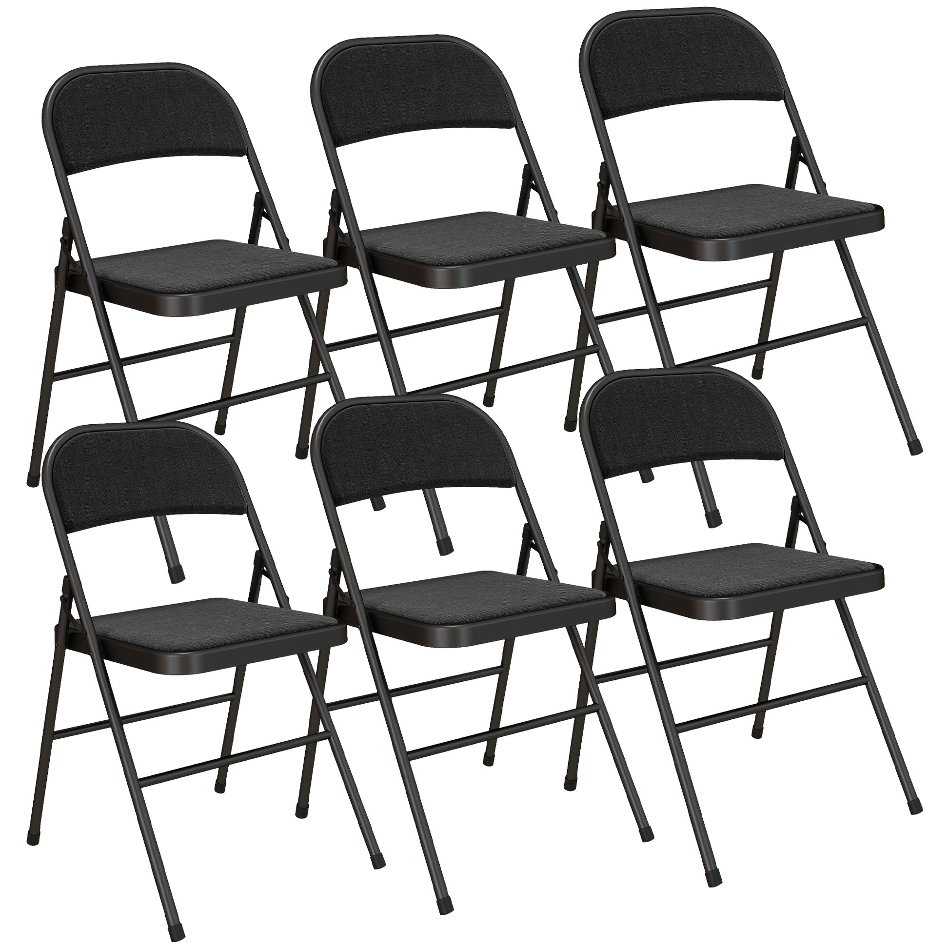 Set of 6 Folding Chairs Portable Dining Room Chairs Indoor Foldable Chair with Linen Cushion and Steel Frame 45 x 46 x 78 cm Black