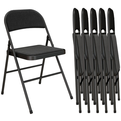 Set of 6 Folding Chairs Portable Dining Room Chairs Indoor Foldable Chair with Linen Cushion and Steel Frame 45 x 46 x 78 cm Black