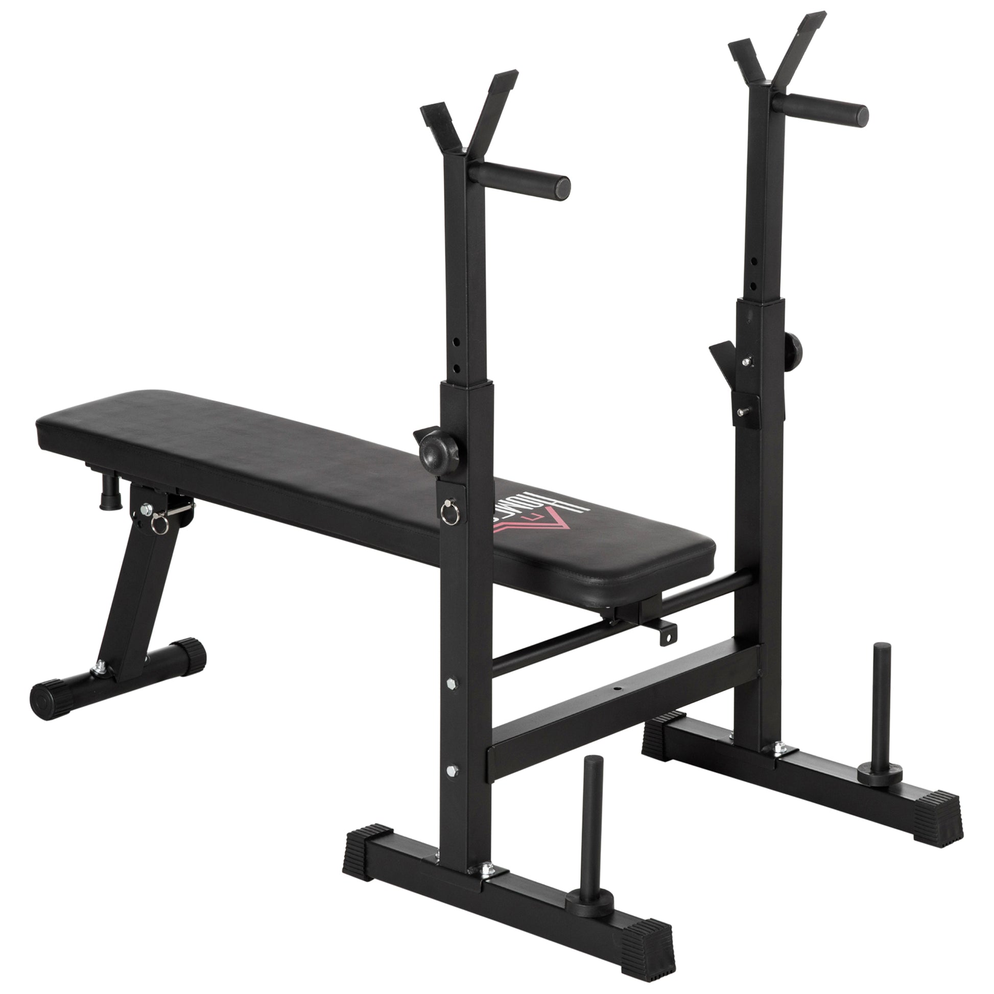 Folding Gym Bench with Adjustable Barbell Support in 8 Positions, Steel and PU Weight Bench for Home Gym, Load Capacity 150 kg, 140x73x98-122 cm, Black