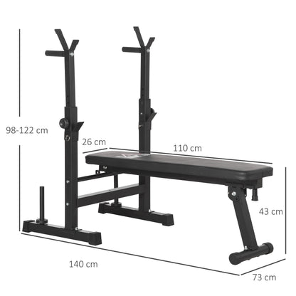 Folding Gym Bench with Adjustable Barbell Support in 8 Positions, Steel and PU Weight Bench for Home Gym, Load Capacity 150 kg, 140x73x98-122 cm, Black
