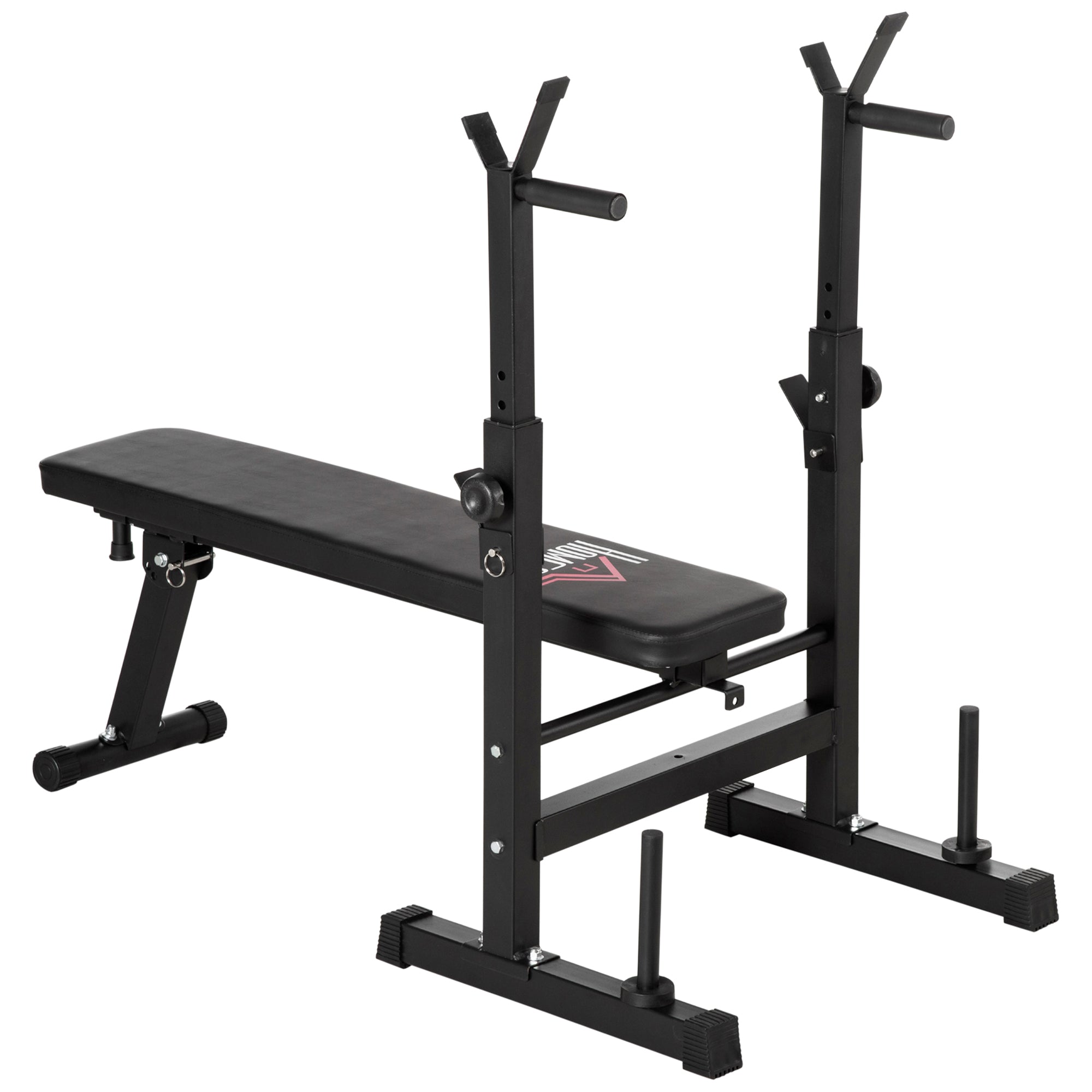 Folding Gym Bench with Adjustable Barbell Support in 8 Positions, Steel and PU Weight Bench for Home Gym, Load Capacity 150 kg, 140x73x98-122 cm, Black