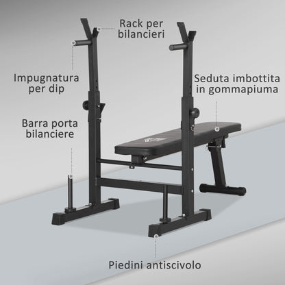 Folding Gym Bench with Adjustable Barbell Support in 8 Positions, Steel and PU Weight Bench for Home Gym, Load Capacity 150 kg, 140x73x98-122 cm, Black