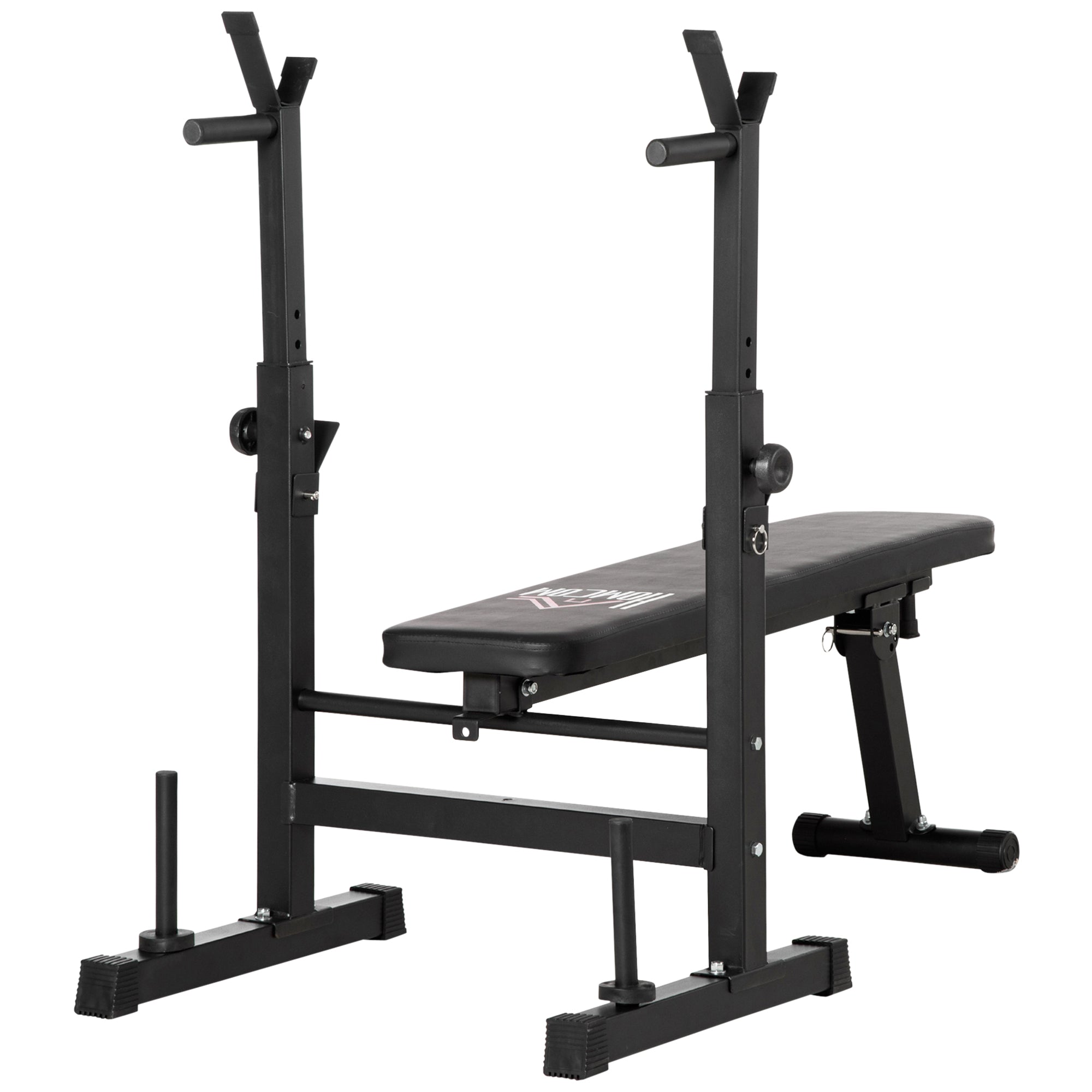 Folding Gym Bench with Adjustable Barbell Support in 8 Positions, Steel and PU Weight Bench for Home Gym, Load Capacity 150 kg, 140x73x98-122 cm, Black