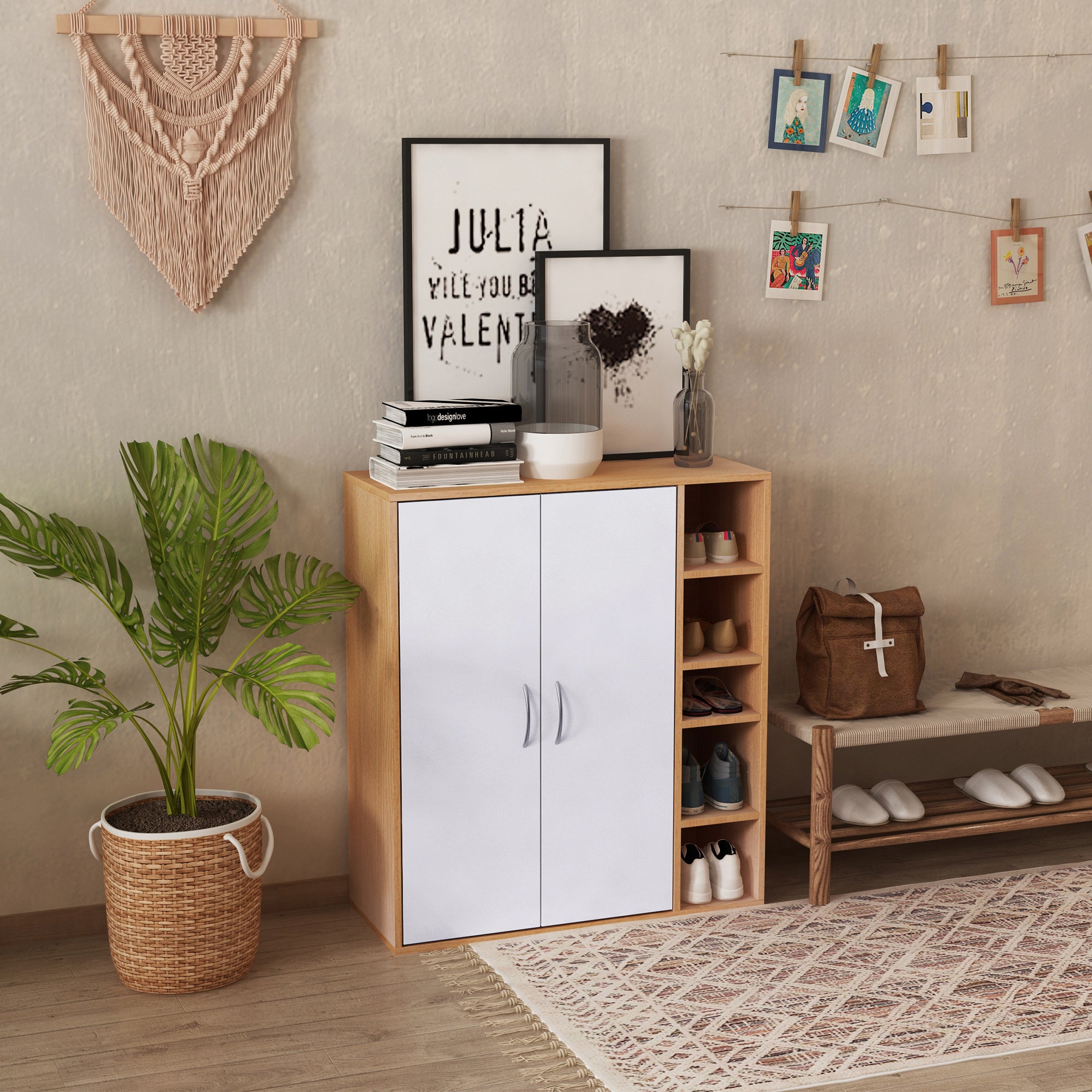 Cabinet Console Low Cabinet Multipurpose Storage Organizer for Kitchen Dining Room Living Room Bathroom with Doors and Adjustable Shelves 80x32x91 cm