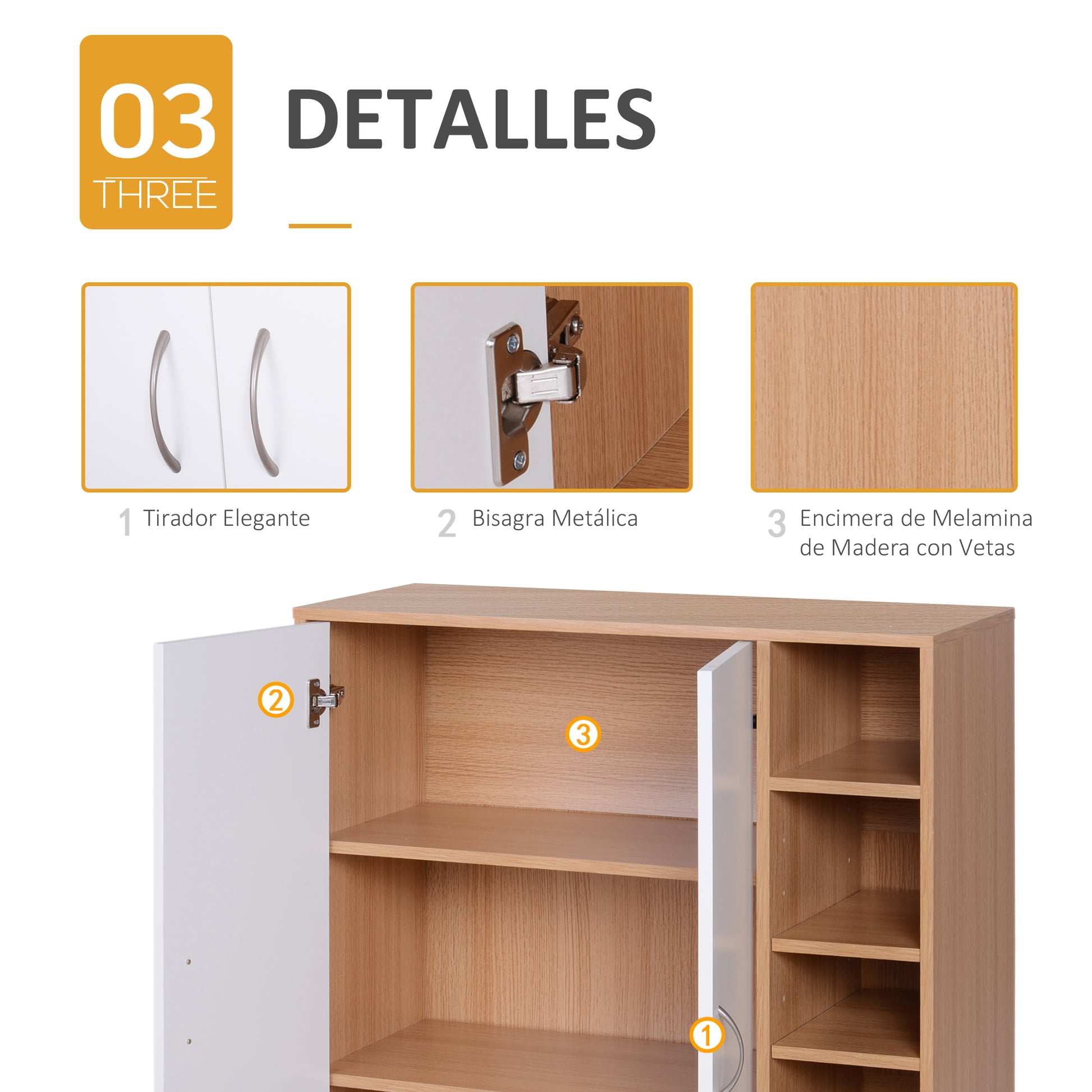 Cabinet Console Low Cabinet Multipurpose Storage Organizer for Kitchen Dining Room Living Room Bathroom with Doors and Adjustable Shelves 80x32x91 cm