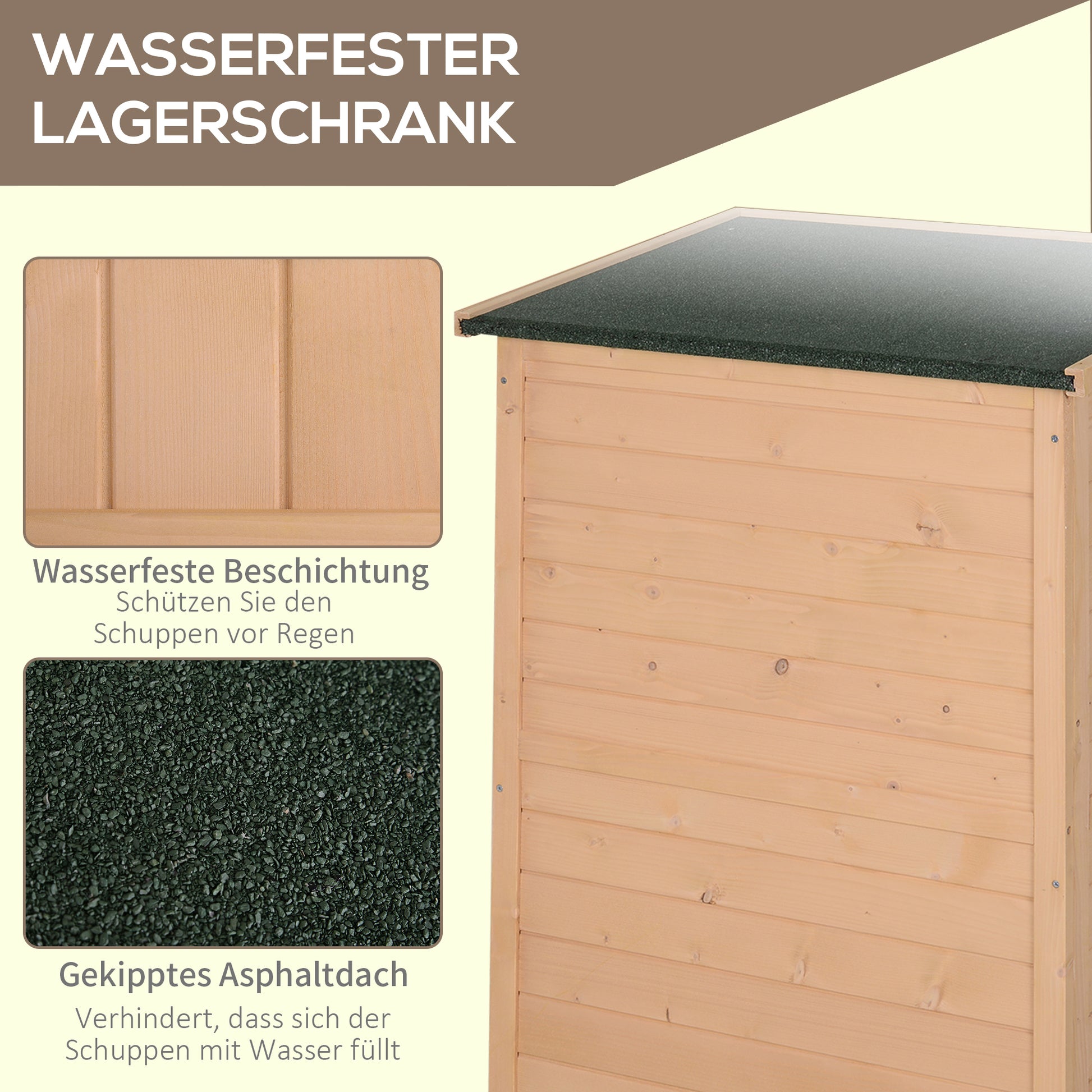 Wooden Garden Cabinet, Weatherproof Tool Shed 75x56x115cm, Equipment House with Door, Shelves, Tool Cabinet, Garden Tool Shed for Garden, Patio, Backyard, Lawn, Natural